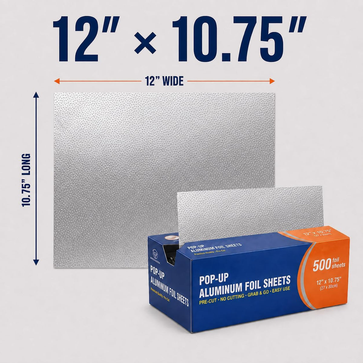 Aluminum Foil Sheets Pre Cut Pop Up, 12 x 10.75 Inches, 500 Sheets Bulk Pack, Large Foil Wraps for Burritos, Food