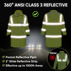 Reflective Rain Coat, Waterproof ANSI Class 3 Hi Vis Trench Coat