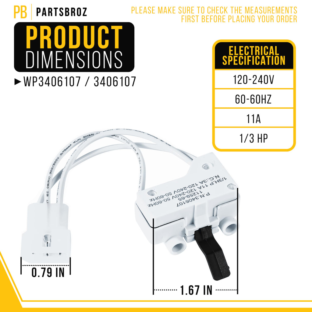 Dryer Door Switch for Whirlpool WGD4985EW1