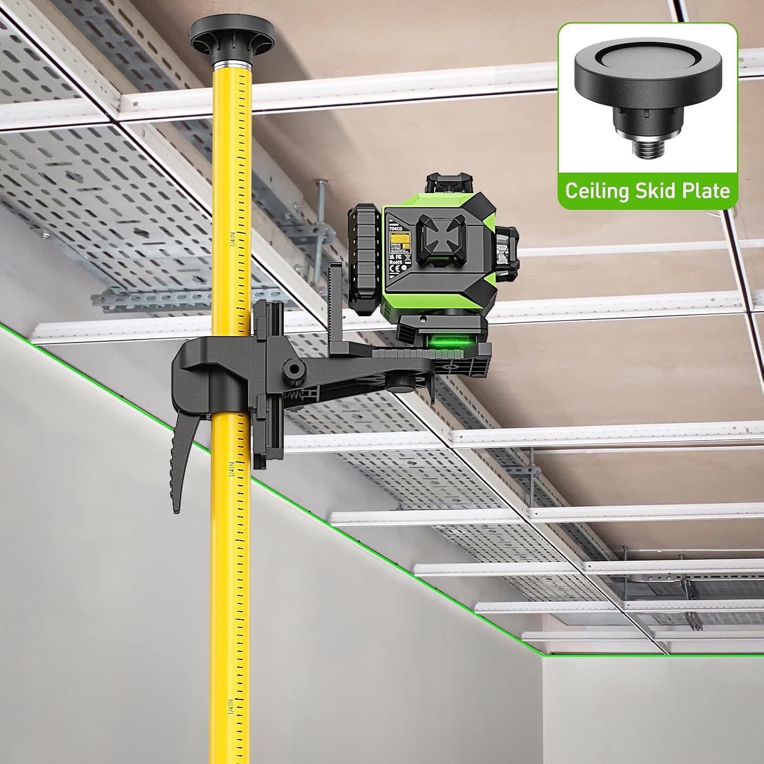 12 Ft./3.7M Professional Laser Level Pole with Tripod and 1/4-Inch by 20-Inch Laser Mount for Rotary and Line Lasers