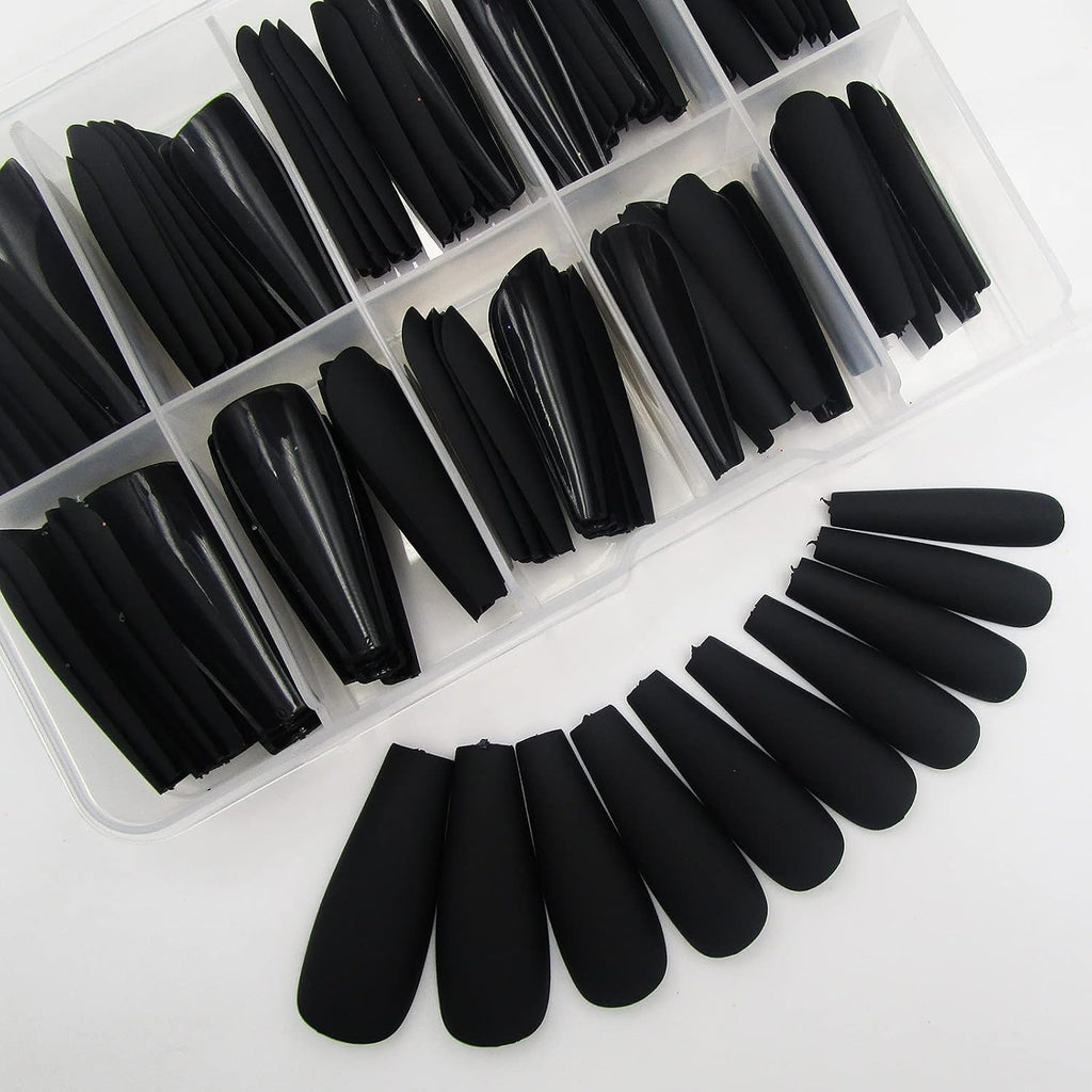 120pc Black Press on Nails Long Fake Nails-Coffin Glue on Nails Press ons