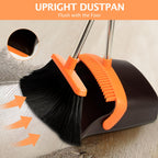 Broom and Dustpan Combo Set,Long Handle, Brown Orange