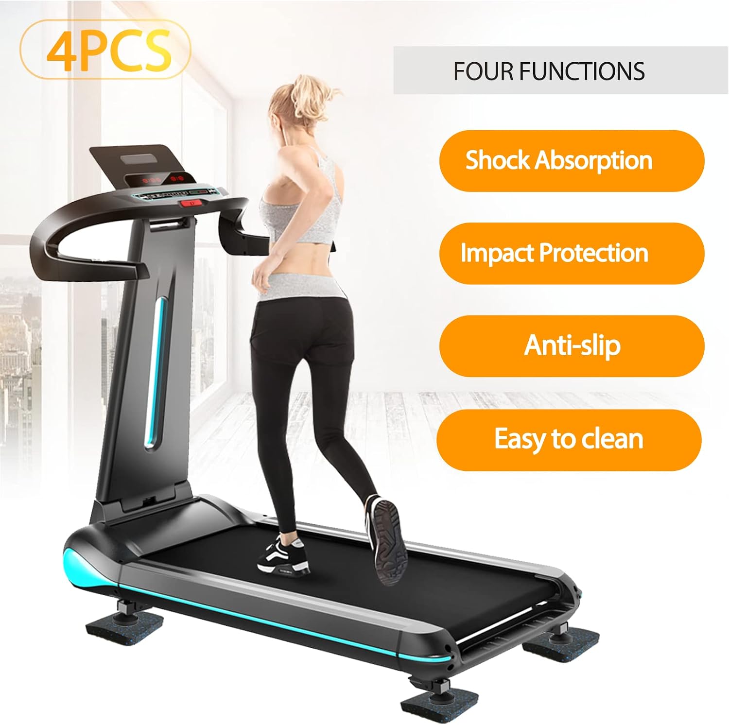 Rubber Treadmill Mat Pads, 4-Pack, 3.94 x 3.94 x 0.5 in | High-density construction, anti-slip texture, vibration
