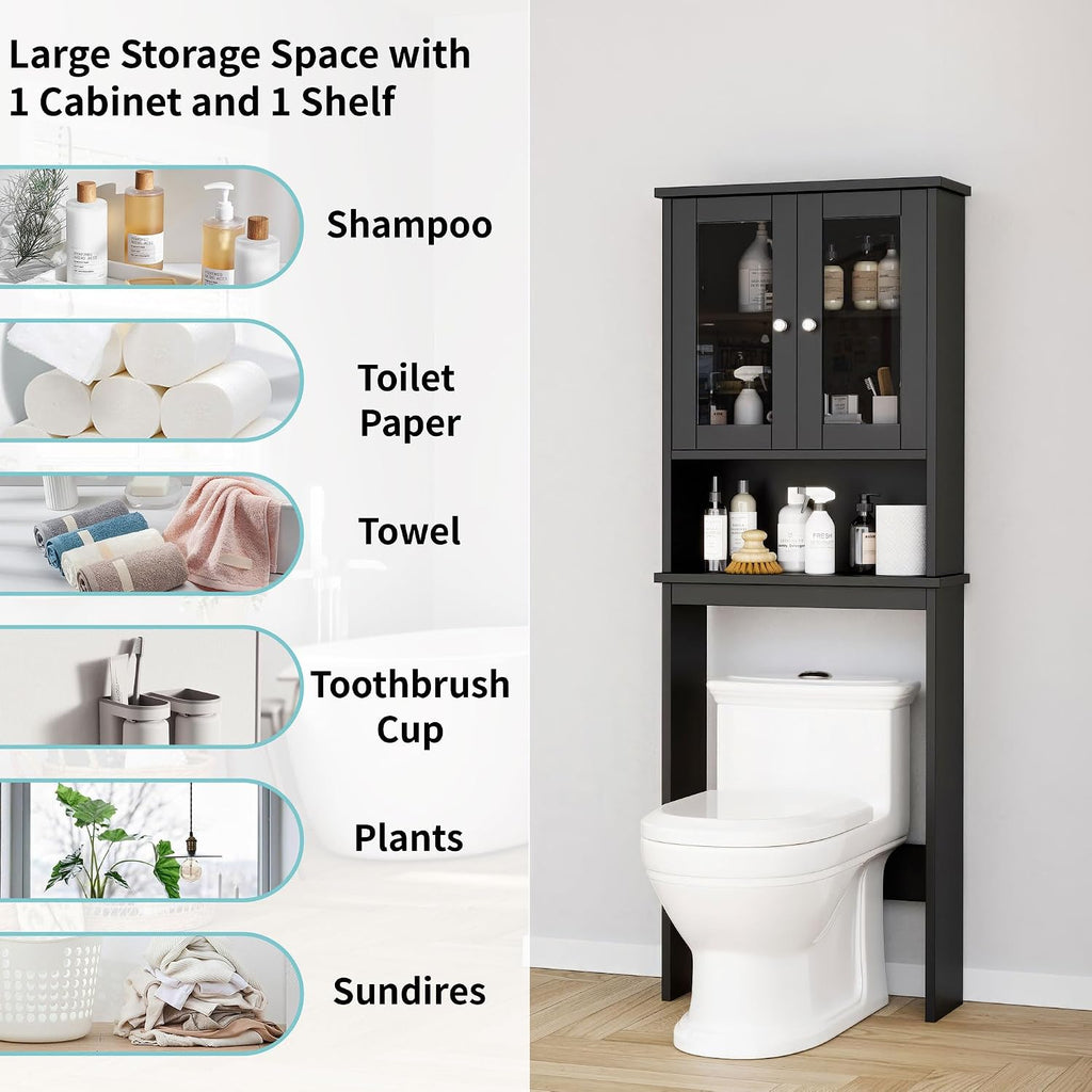 Over The Toilet Storage Cabinet, Bathroom Shelf Organizer with Anti-Tip Device Small Freestanding Space Saver with