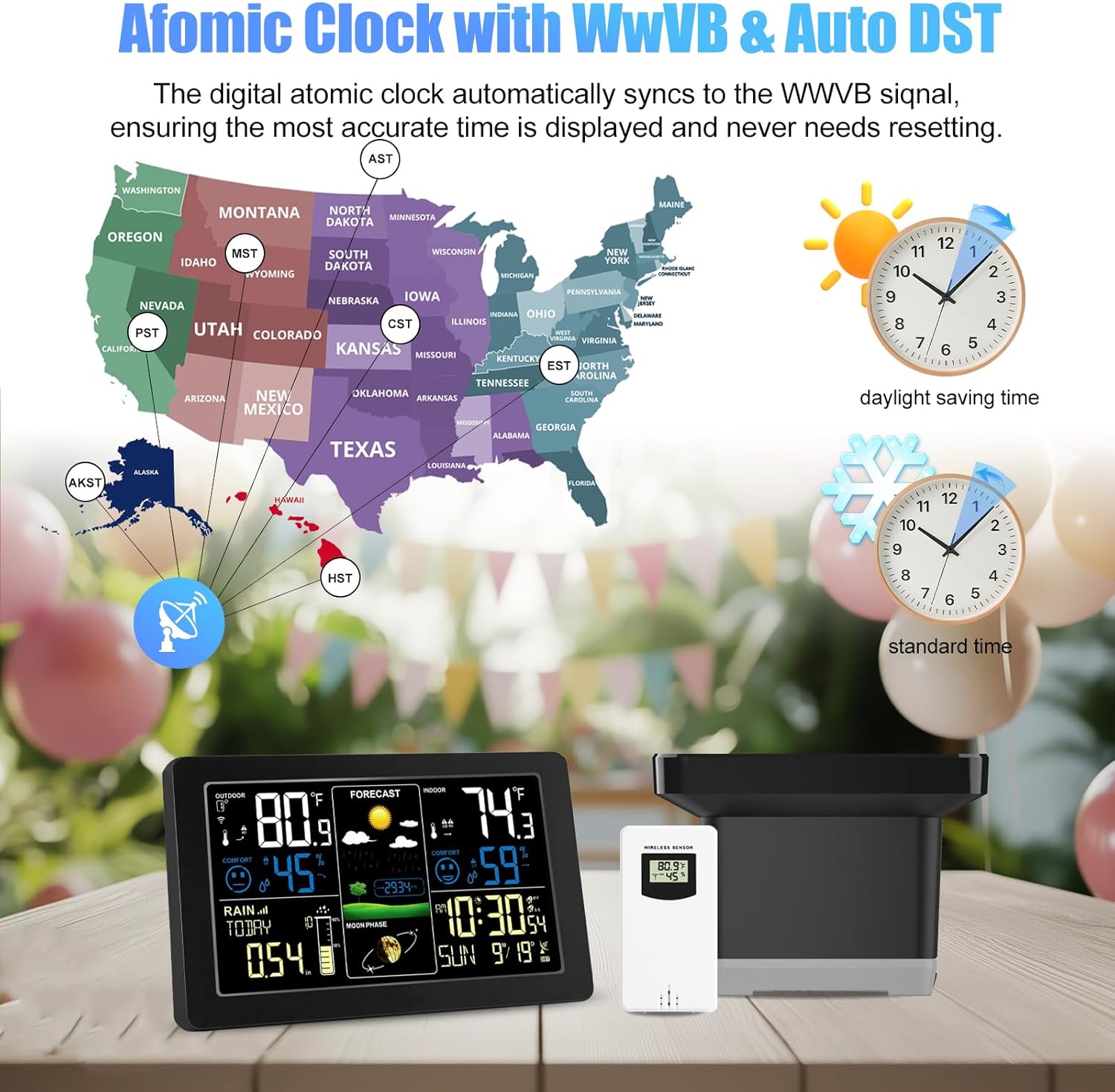Weather Station with Rain Gauge Outdoor, Home Weather Stations Wireless Indoor Outdoor with Digital Rain Gauges