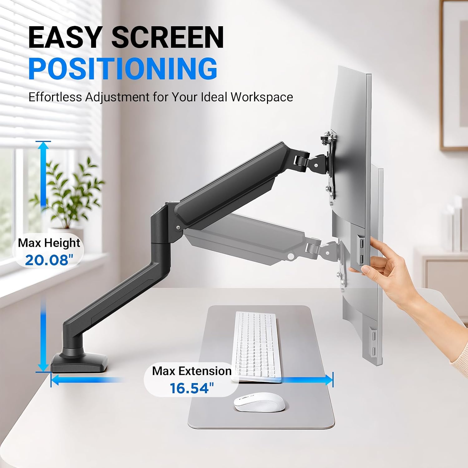 Gas Spring Monitor Mount for 13-32", Single Monitor Arm | Full Motion 360 Rotate Swivel Tilt, Up to 19.8 Lbs, VESA