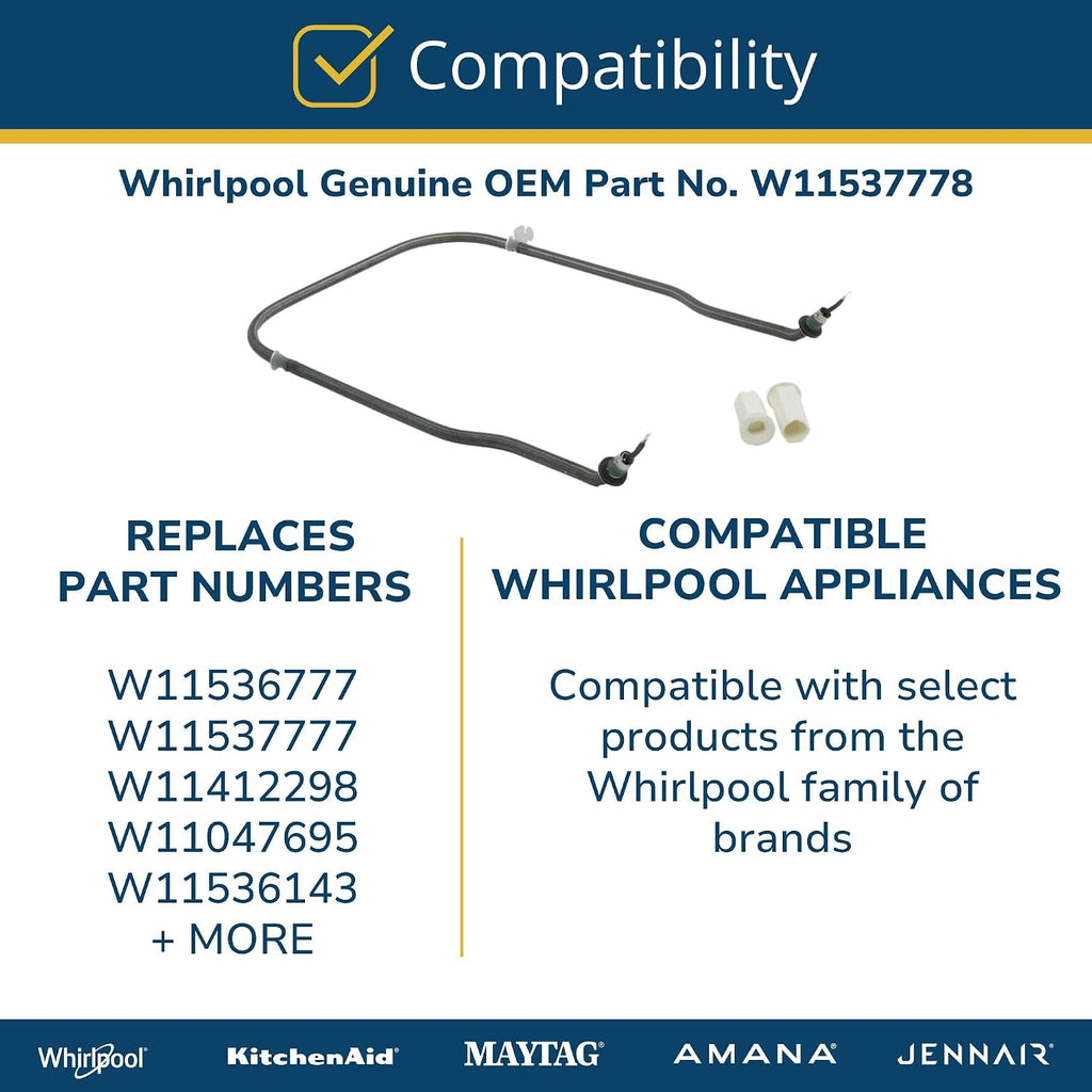 Whirlpool W11537778 Genuine OEM Dishwasher Heating Element Replacement Part