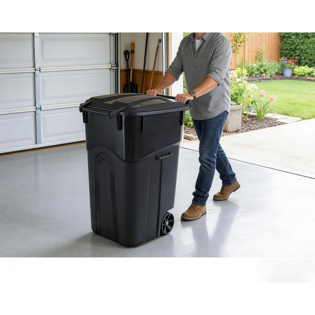 32 Gallon Outdoor Trash Can, Garbage Can with Wheels, Outdoor Garbage Can with Lid, for Indoor/Outdoor Use, Waste