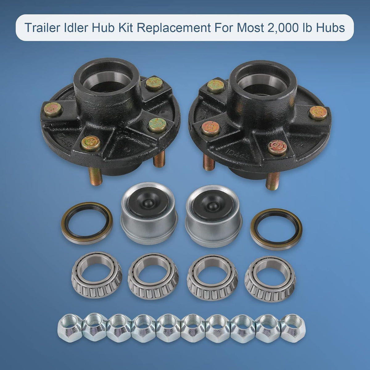 2 Trailer Idler Hub Kits 5 on 4.5" Replacement for Axle 1-1/16" Bearings 2000 lbs - 22016K