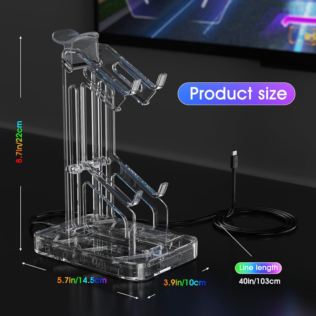 Gaming Headphones Stand, RGB Headset Stand with 2 USB Charging Ports, Dual Controller Holder with Light Modes