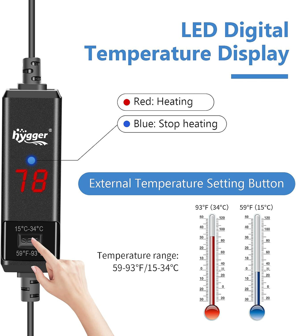 Small Aquarium Betta Heater, Submersible Fish Tank Heater 10W/25W/50W/100W with LED Digital Display, Suitable for