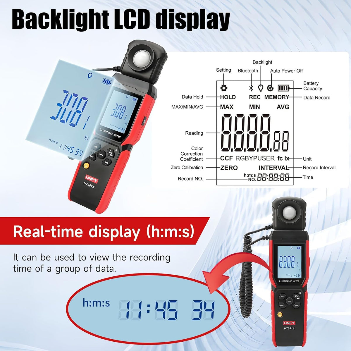 UNI-T UT381A Digital Illuminance Meter, 400000 Lux Light Meter