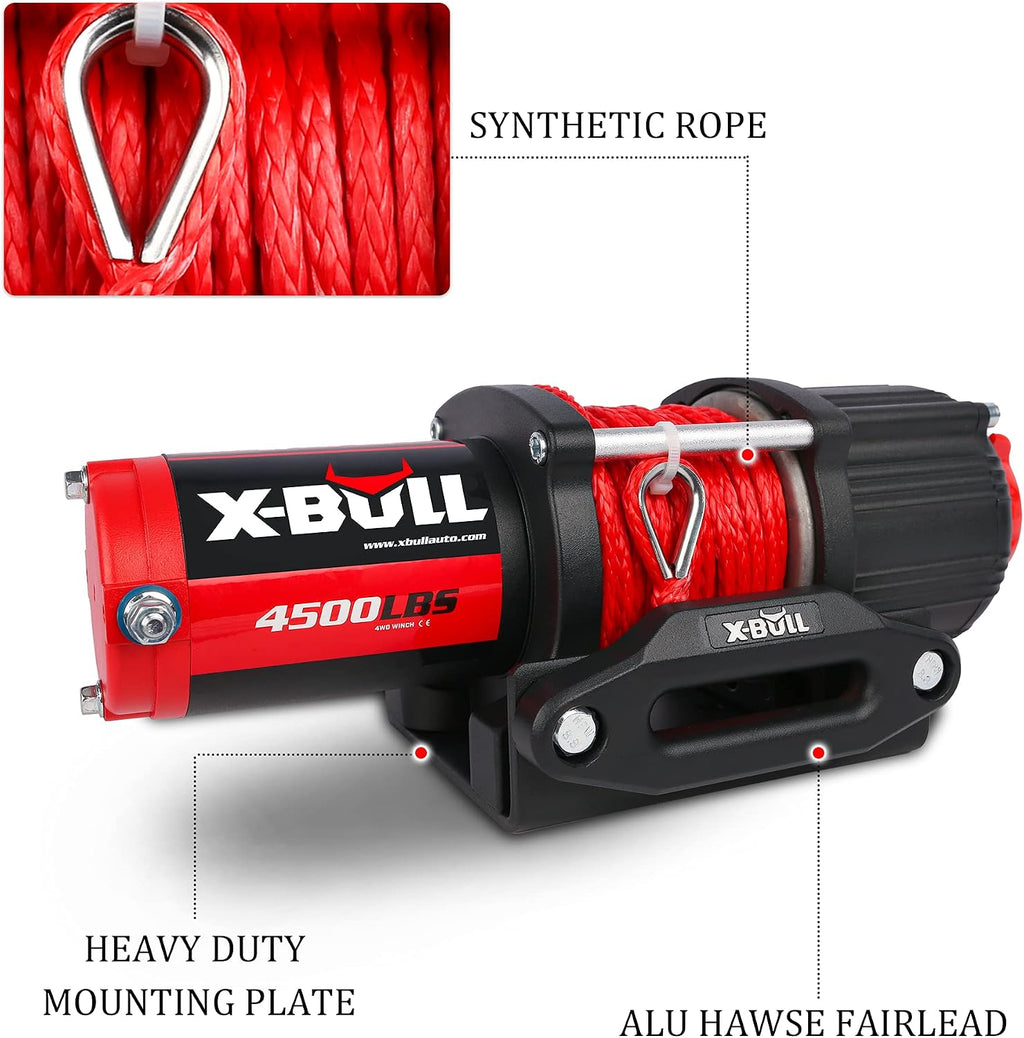 4500 lbs Winch 12V Electric Winch Kits with Fairlead, ATV/UTV Winch with Waterproof Synthetic Rope Winch with