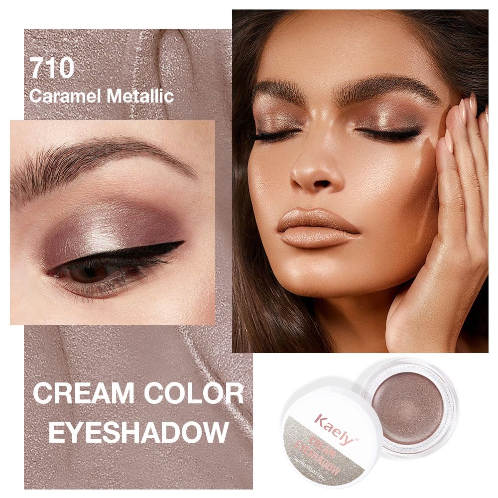 Single Cream Eye Shadow Palette Pot Makeup for Older Women, Caramel Shimmer Glitter Metallic Monochrome Cream to
