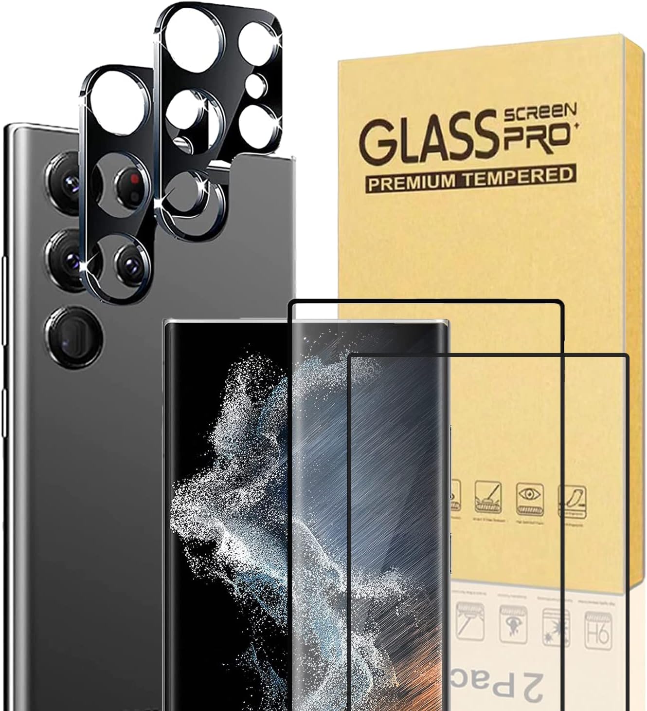 [2+2 Pack Galaxy S23 Ultra Screen Protector, 9H Tempered Glass Scratch Resistant, Ultrasonic Fingerprint Support, For