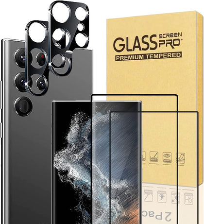 [2+2 Pack Galaxy S23 Ultra Screen Protector, 9H Tempered Glass Scratch Resistant, Ultrasonic Fingerprint Support, For