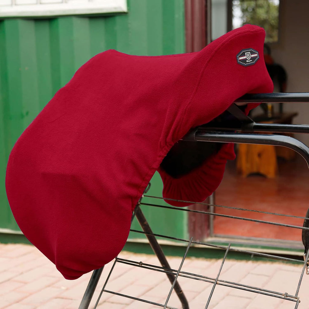 Fleece Saddle Cover for GP/Close Contact Saddles, Dust Protection, Machine Washable, Elastic Fit - Red