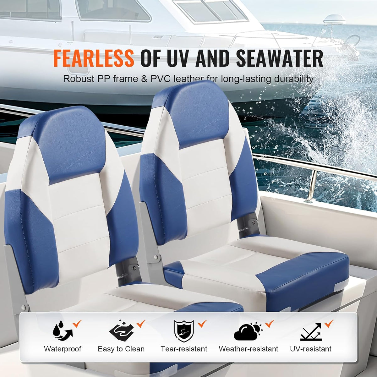 2-Pack 21.85" High Back Boat Seat with Thickened Sponge Padding and Hinge, Fold-Down Boat Captain Chairs, Easy to