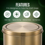 Gold Bathroom Trash Can with Lid | 5L Garbage Can | Small Trash Can