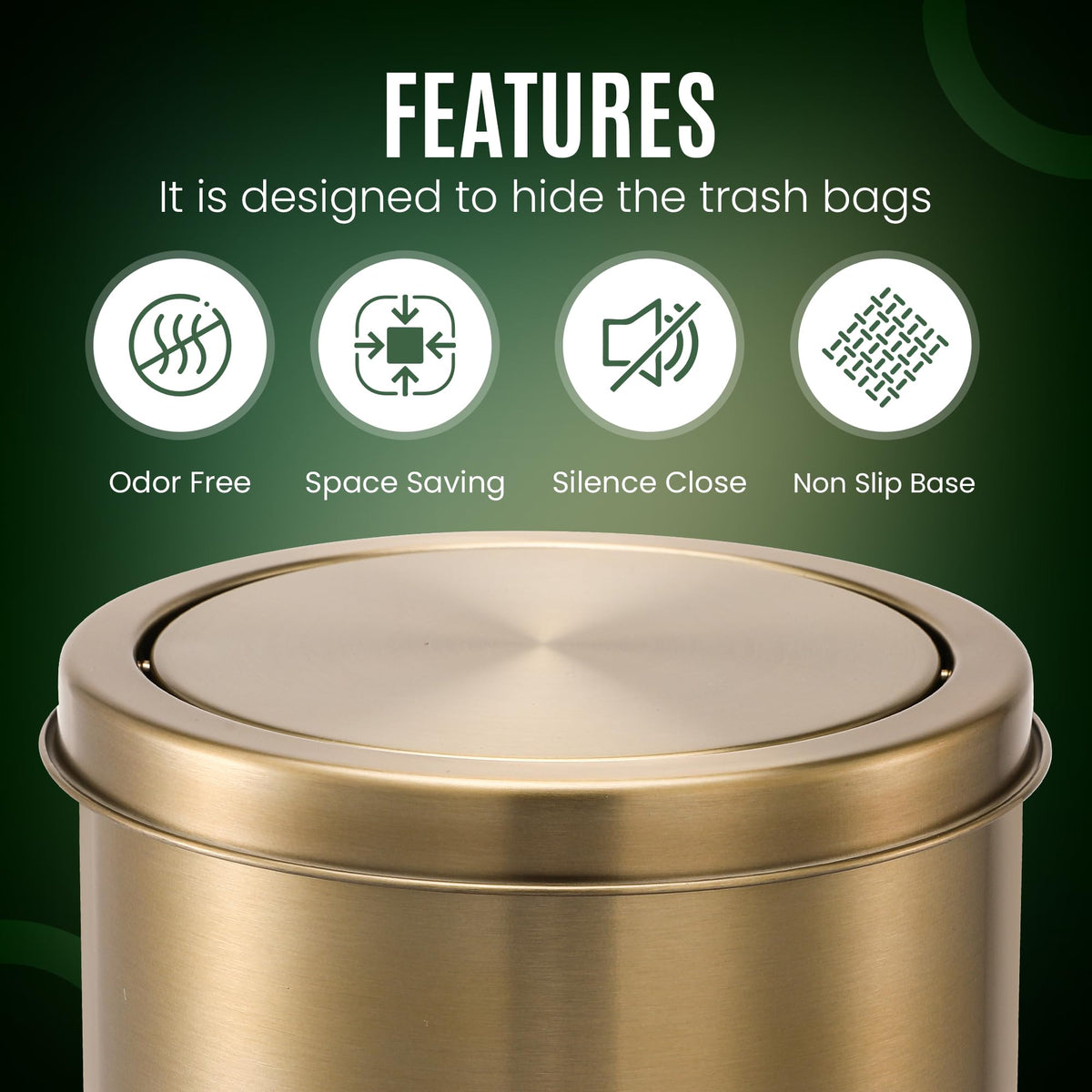 Gold Bathroom Trash Can with Lid | 5L Garbage Can | Small Trash Can