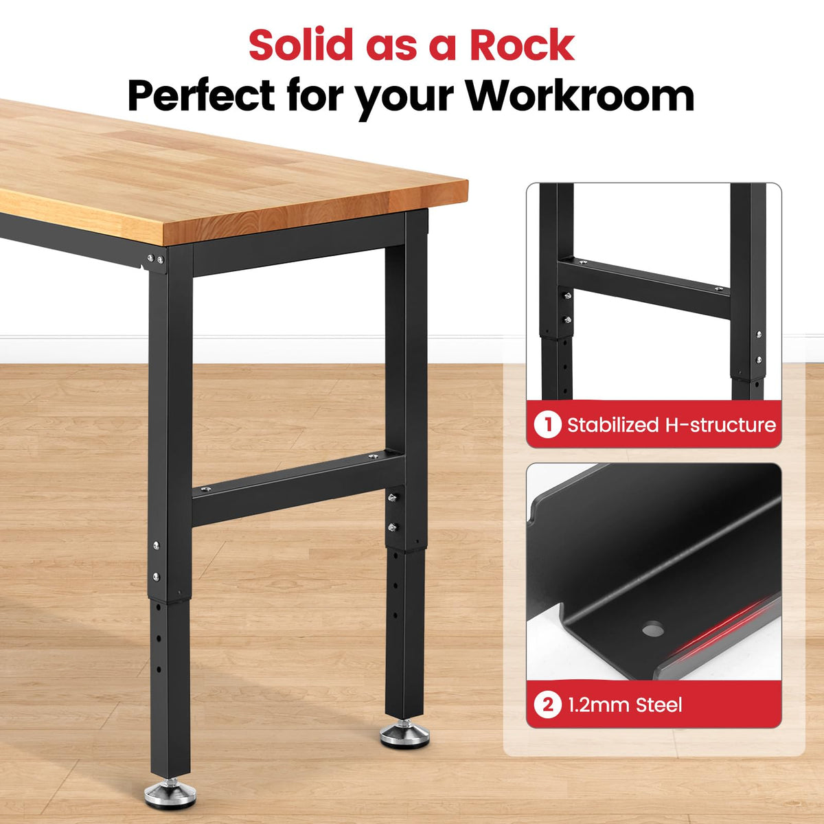 60 Inch Adjustable Height Workbench Heavy Duty Garage Work Table