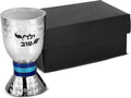 Zion Judaica Passover Good Boy Small Kiddush Cup 2.9" Yeled Tov Engraved Wine Cup Blue Tones Anodized Ring Accents
