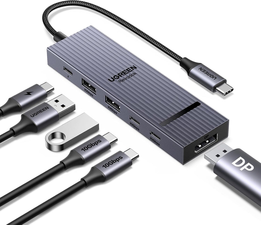 Revodok Pro 6 in 1 USB-C Hub to DisplayPort 4K 60Hz, 100W PD | 10Gbps USB-A and USB-C 3.2 for MacBook Neo/Pro/Air