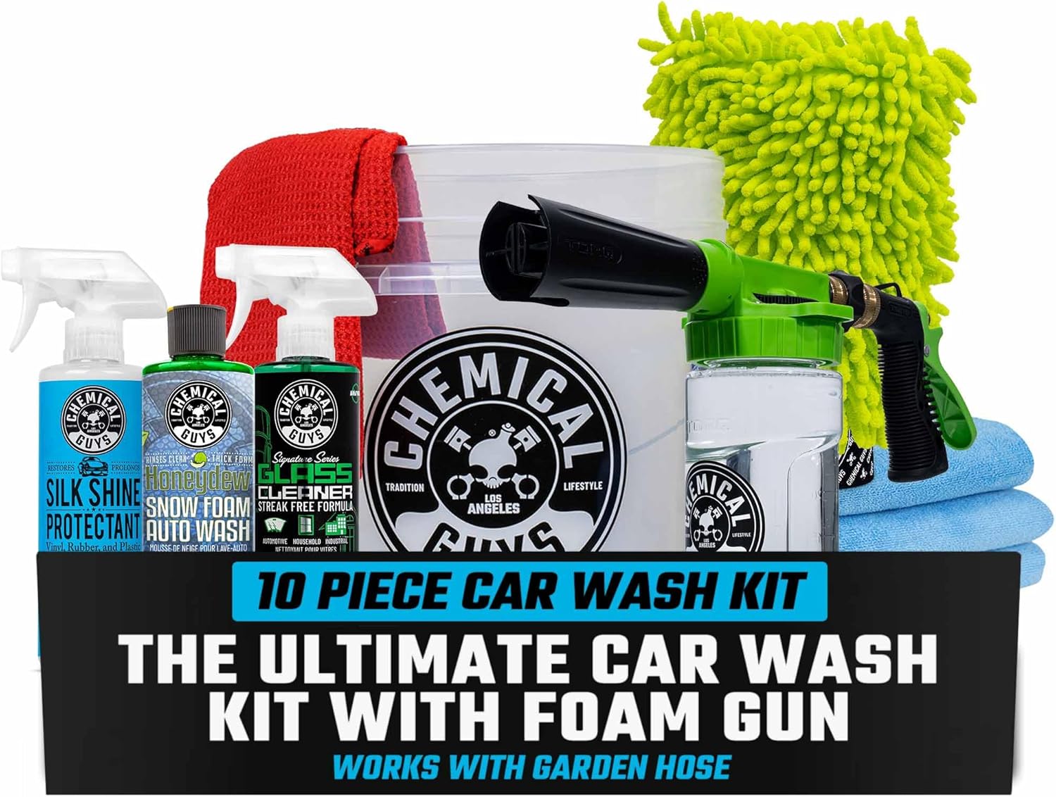10-Piece Arsenal Builder Car Wash Kit with Foam Gun, Bucket, and 3 - 16 fl oz Car Care Products & Chemicals - Works
