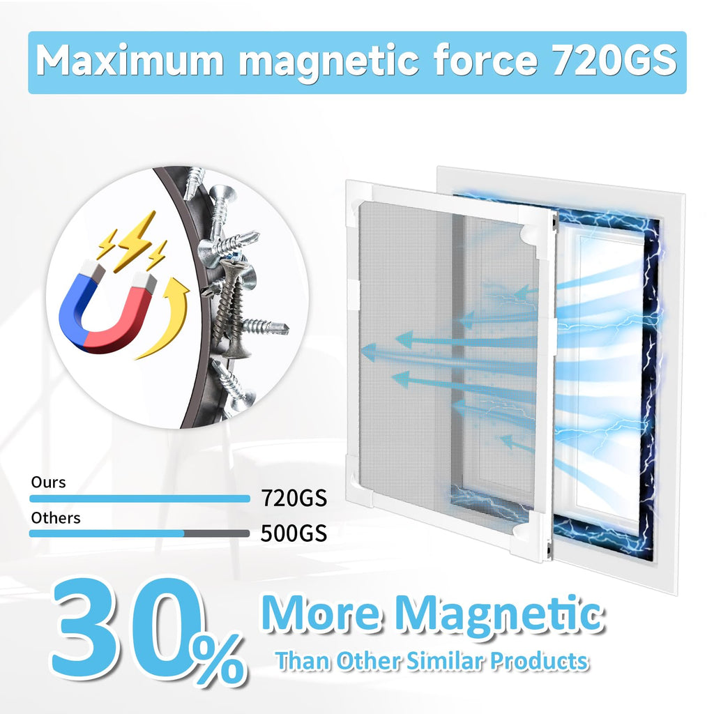 Magnetic Window Screen, 40x59in, White Frame Gray Fiberglass Mesh