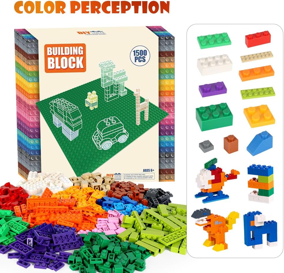 Classic 1500 Pieces Building Bricks Kit Basic Brick Set for Kids Creative Play, Compatible with All Major Brands