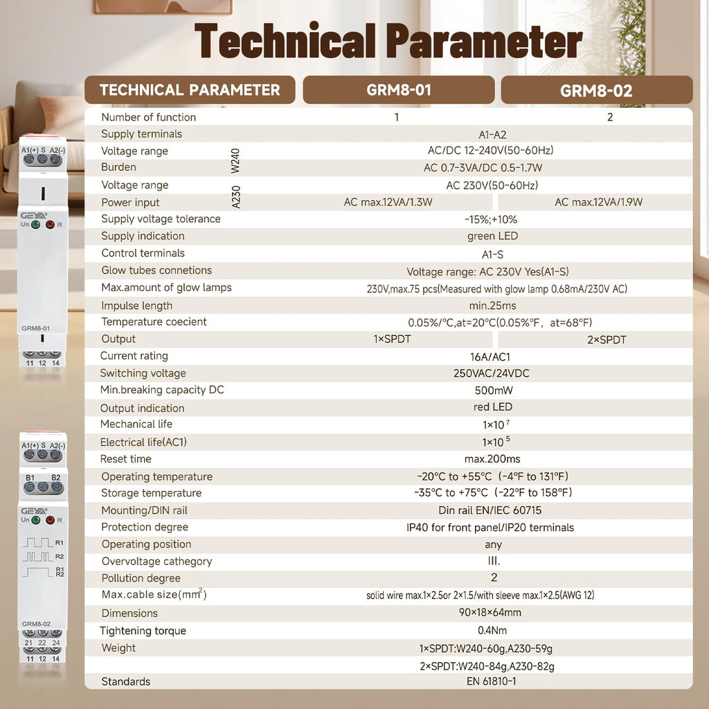 GAEYAELE Memory Relay Latching Relay Impulse Relay Electronic 1SPDT 16A Din Rail(GRM8-01,AC/DC12V~240V)
