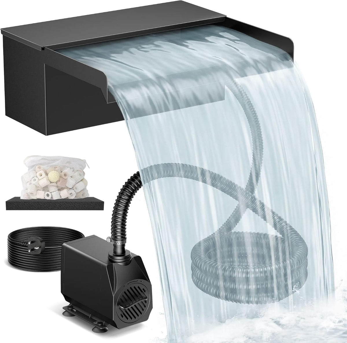 12.2" Pond Waterfall Spillway Filter 660GPH Pump for Garden Stream