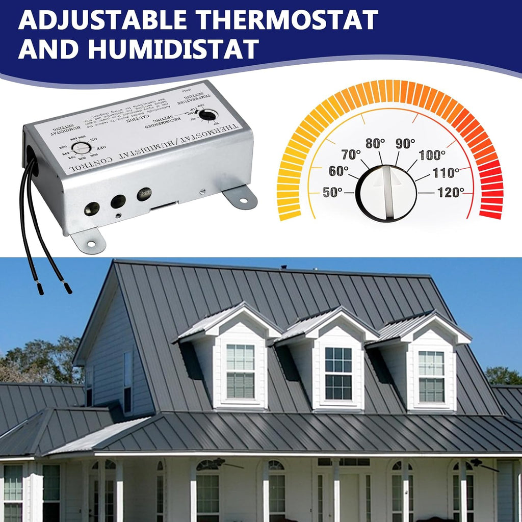 Attic Fan with Thermostat Humidistat Controller, Adjustable Temperature Humidity Controller for Workshops Greenhouses