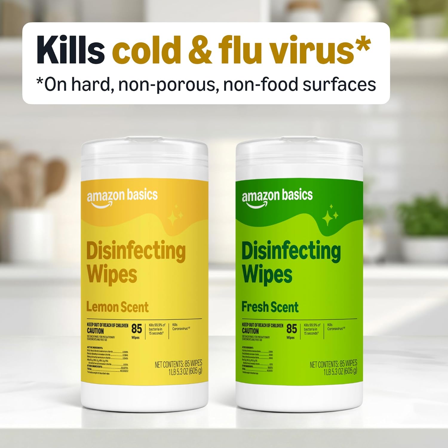Disinfecting Wipes, Lemon & Fresh Scent, Sanitizes, Cleans, Disinfects, Deodorizes, 340 Count (4 Packs of 85)