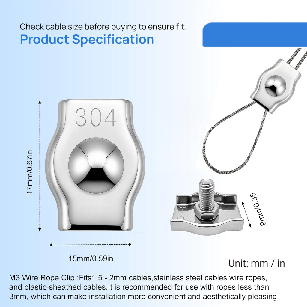 20PCS M3 Wire Rope Clamp,Single clamp