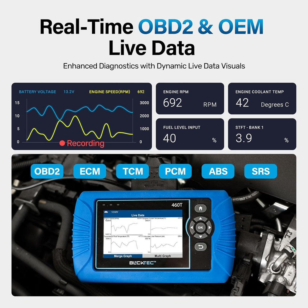 460T OBD2 Scanner Car Code Reader Engine ABS SRS Transmission Diagnostic Tool, 12 Reset Services