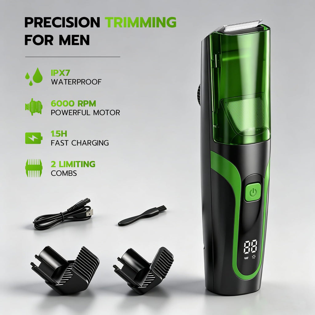 Beard Trimmer for men, Vacuum Mustache Trimmer Electric Shaver, Green