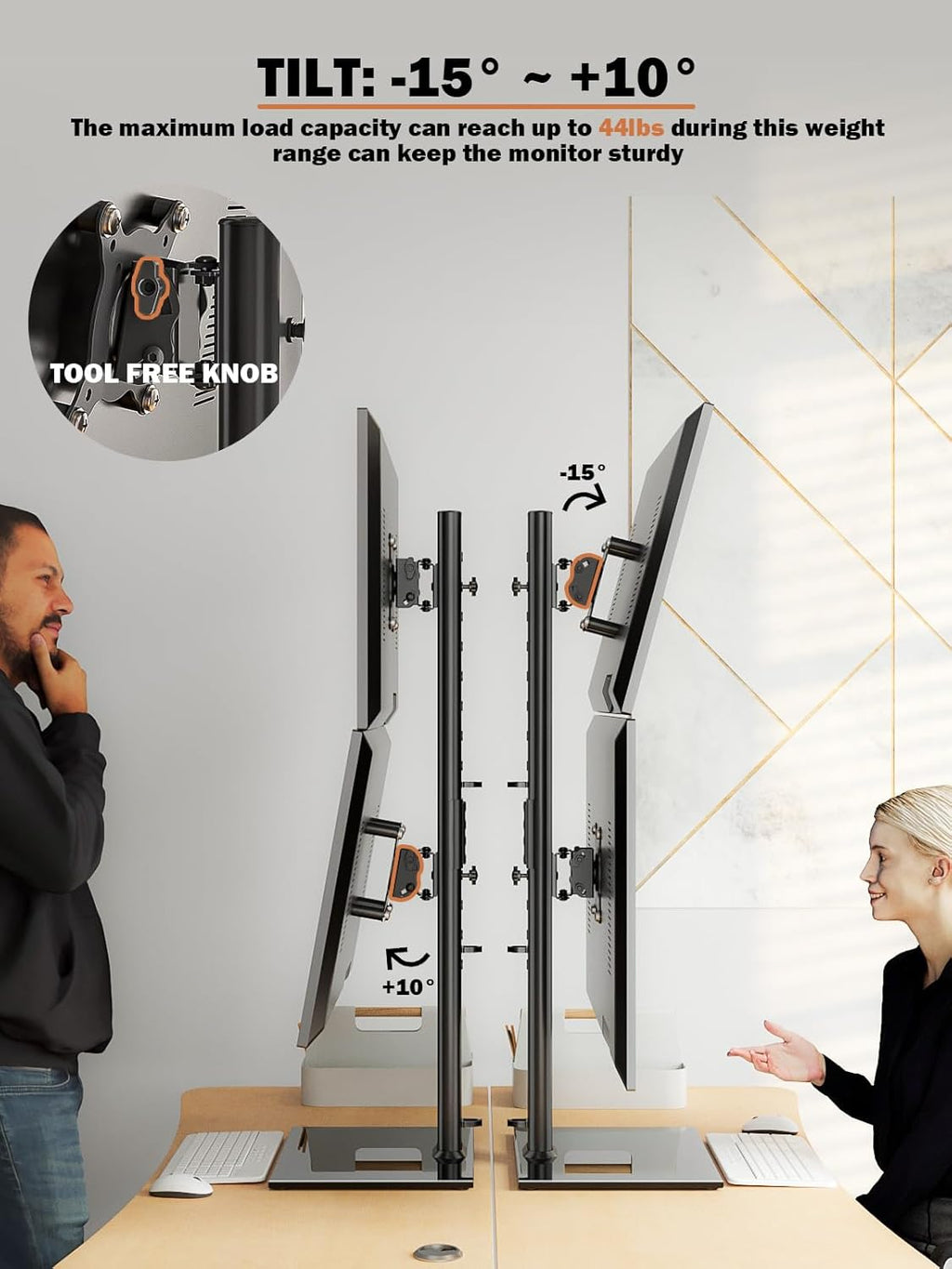 Dual Monitor Stand - Vertical Stack Screen Free-Standing Monitor Riser Fits Two 13 to 34 Inch Screen with Swivel