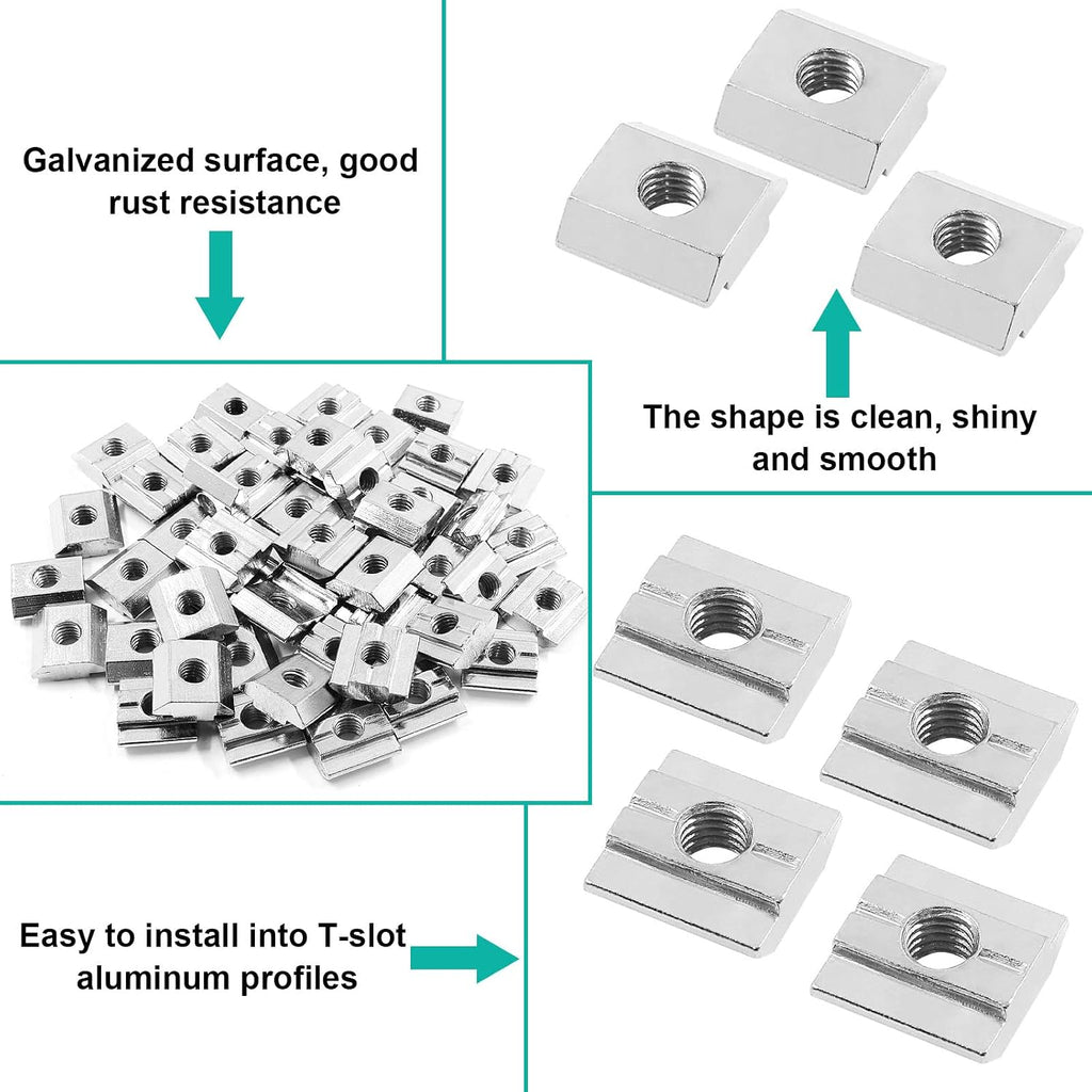 Sliding T Nuts 30 Series M6, 50Pcs, 8mm T-Slot