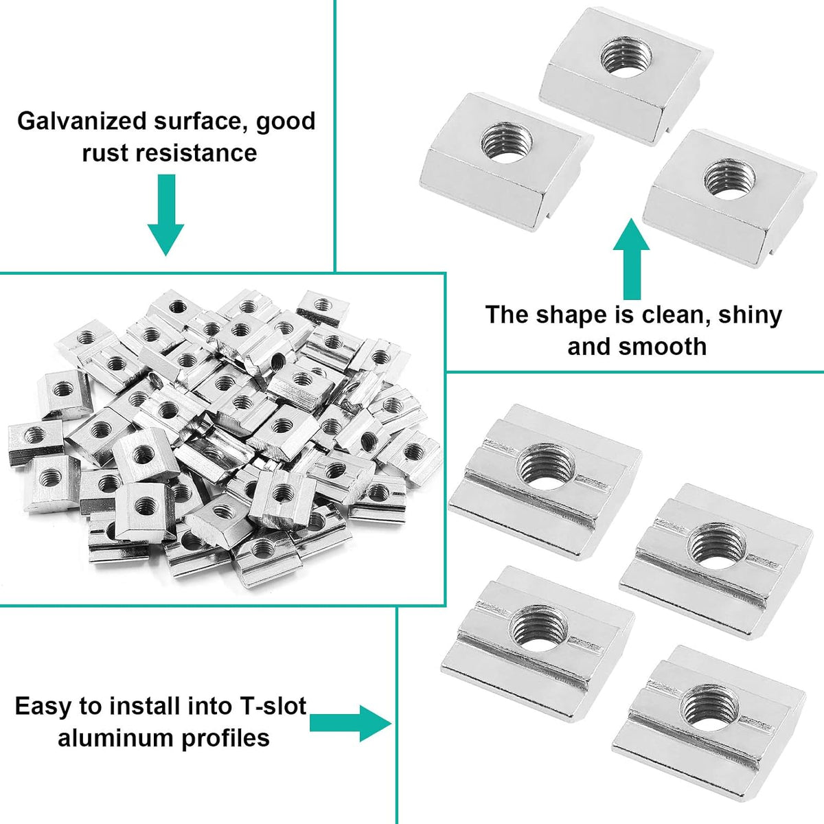 Sliding T Nuts 30 Series M6, 50Pcs, 8mm T-Slot