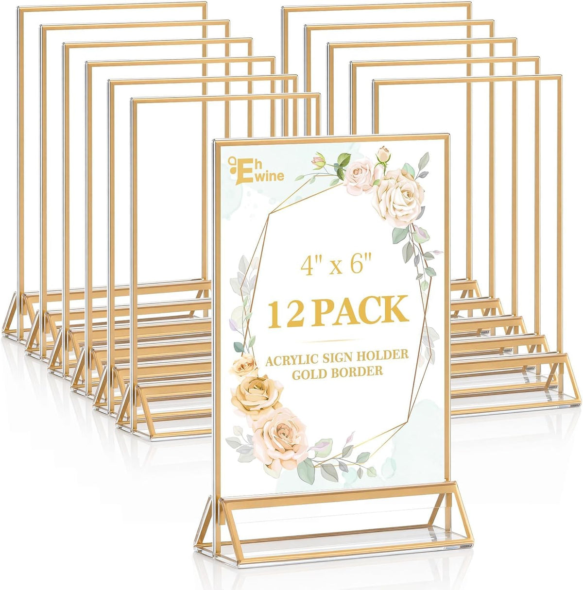 12 Pack Gold Acrylic Sign Holder 4x6 Double Sided Tabletop Stand