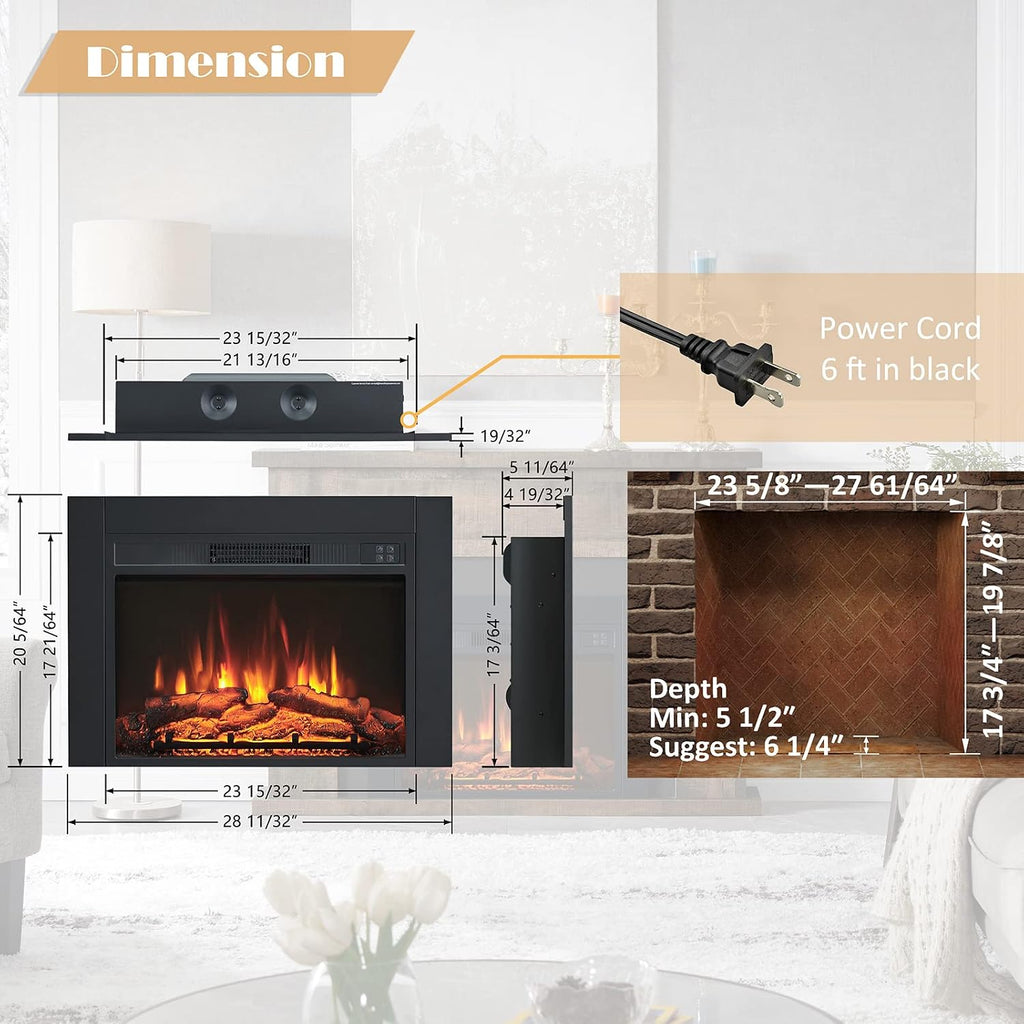 Adam Electric Fireplace Insert with Front Trim Kit, 23" W x 17" H (EF447) with Front Trim Kit, 1500W Heater, Remote