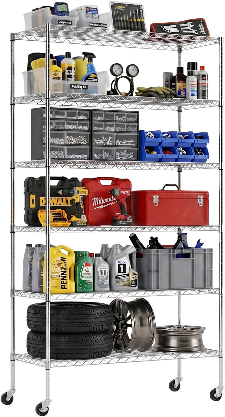 Commercial Wire Shelving Unit Metal Shelf Casters Adjustable Layer Rack Strong Steel for Restaurant Garage Pantry
