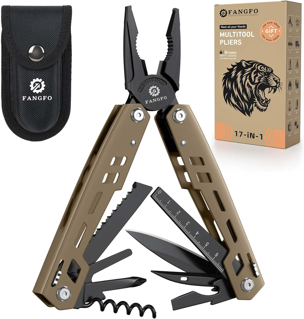 Multitool 17-in-1 Stainless Steel Multi Tool with Pocket Knife Needle Nose Pliers Bottle Opener Screwdriver