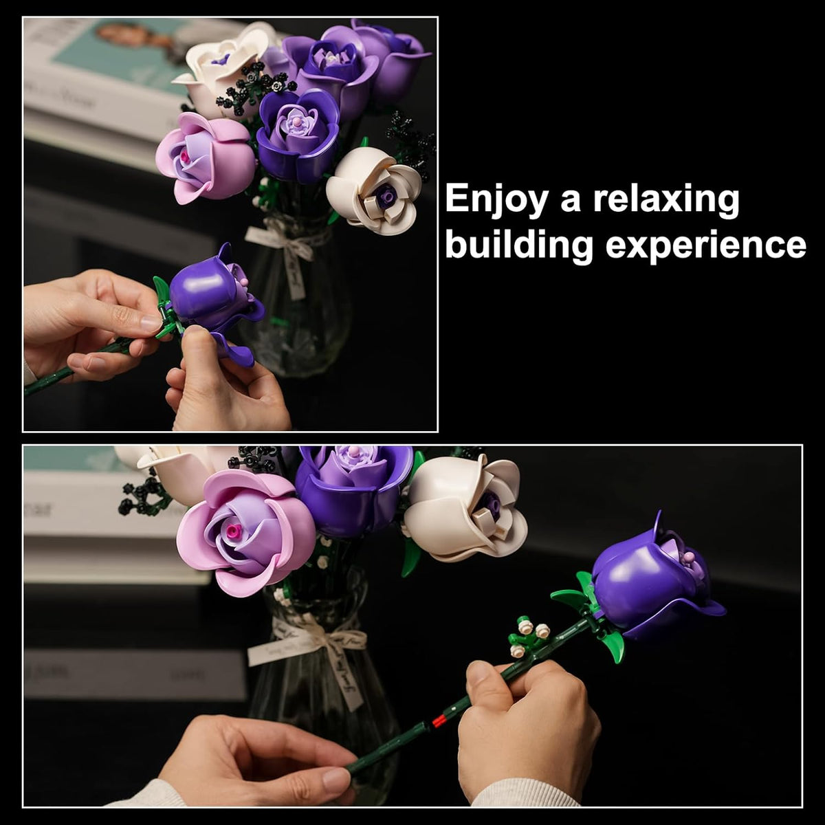 Pink & Purple Roses Flower Bouquet Building Set