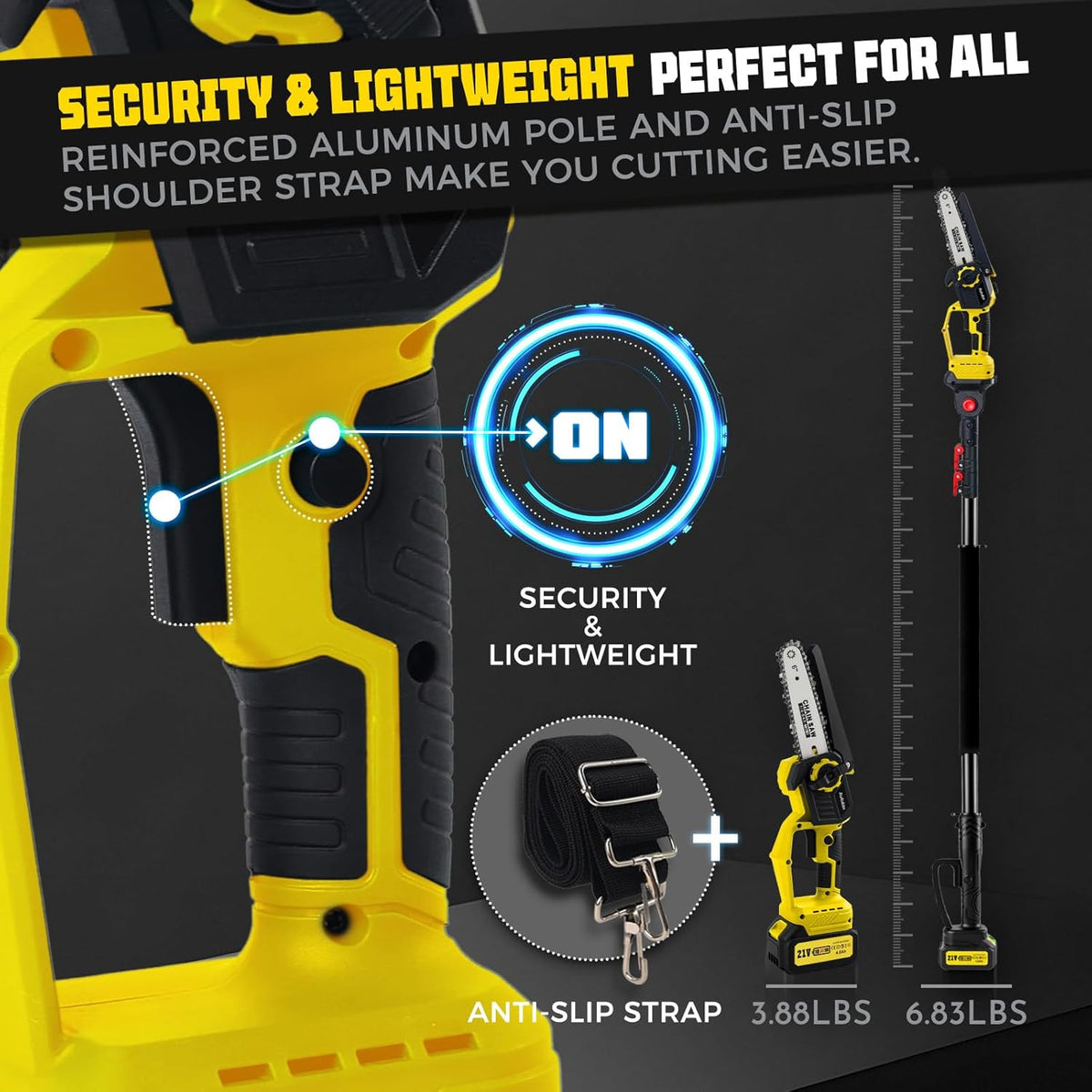 2-in-1 Electric Pole Saw for Tree Trimming,1200W Brushless 6 Inch | Mini Chainsaw with 2 x 4.0Ah 21V