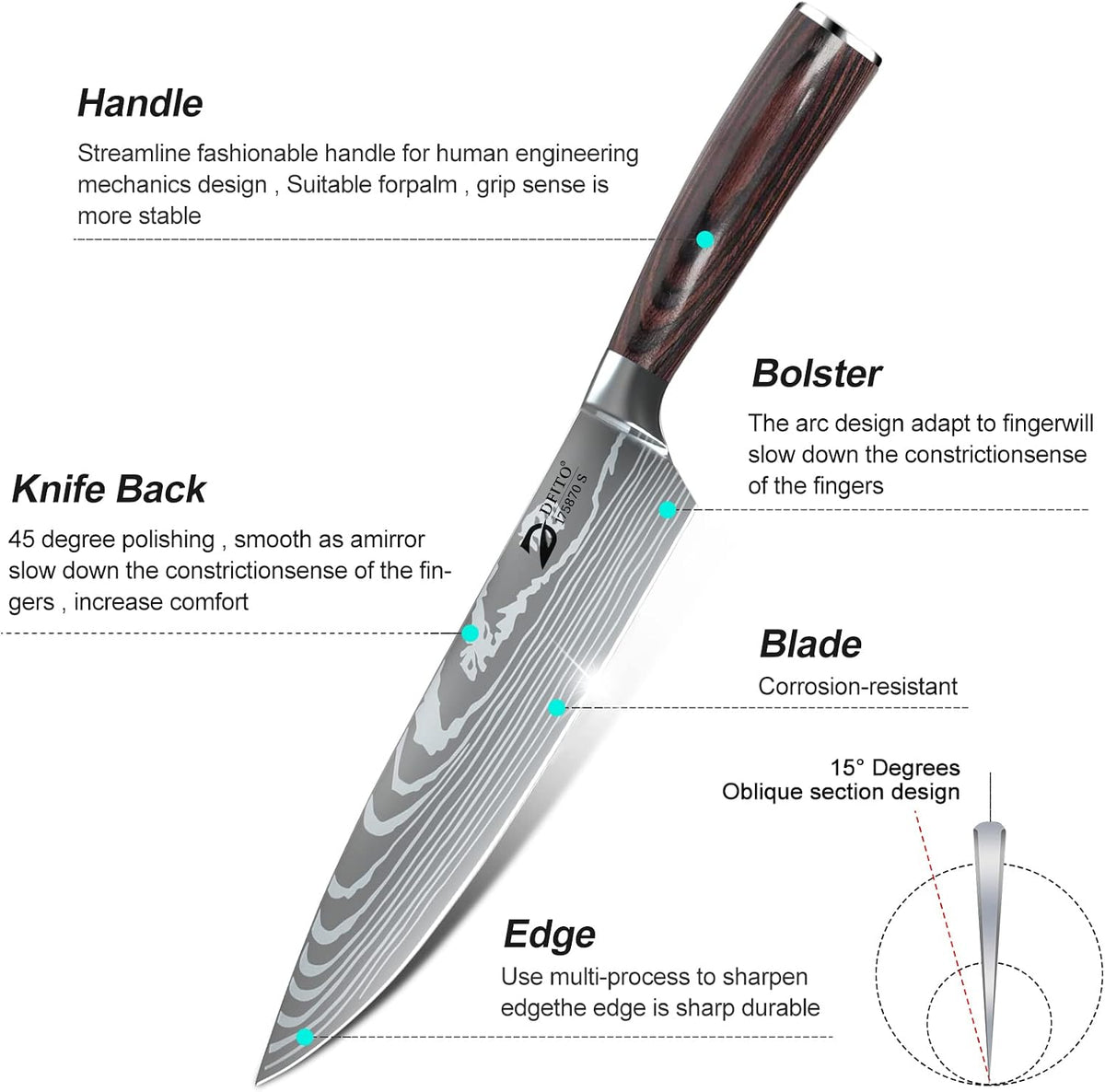 Chef Knife Sets with Roll Bag, 9 Pieces Professional Knife Set