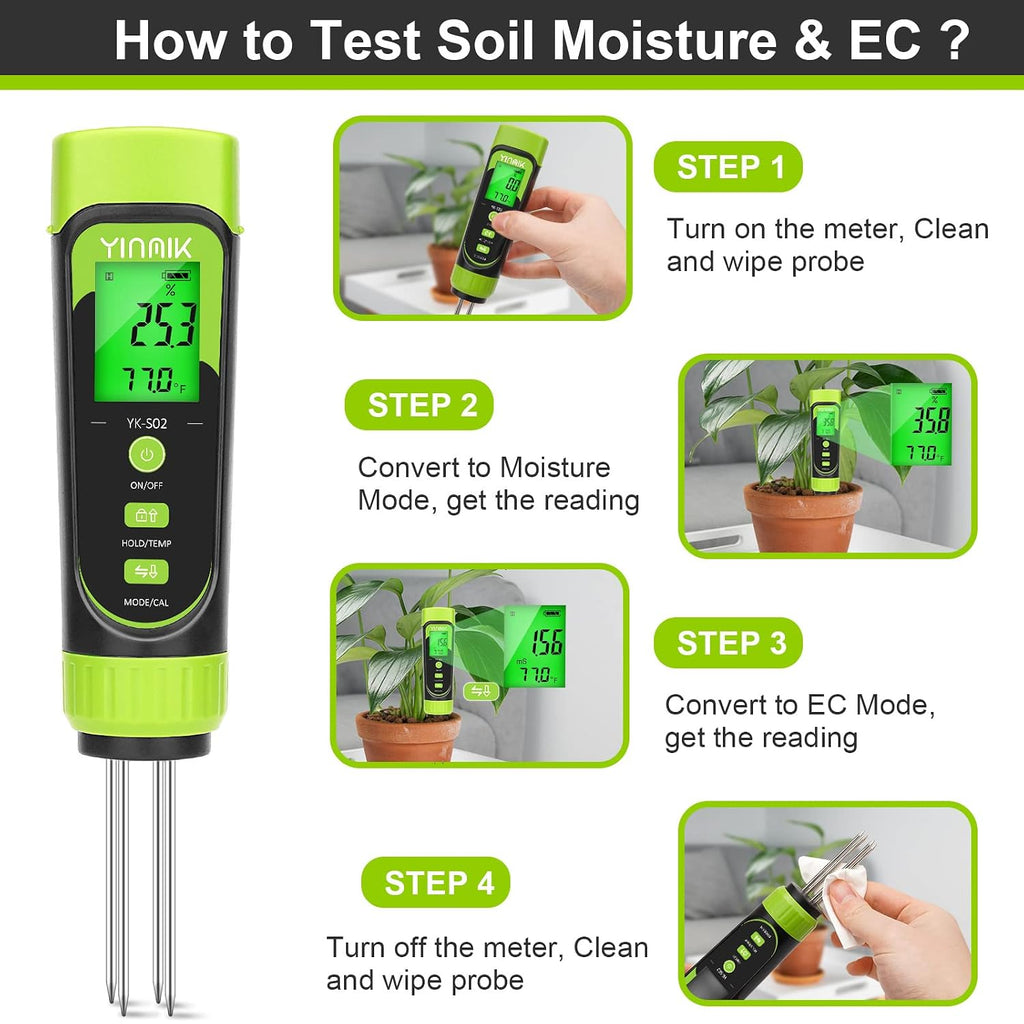 Digital Soil Moisture Meter,Direct EC Tester for Soil | 3 in 1 Soil Hygrometer, Plant Soil Conductivity & Moisture