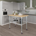 30" x 48" Maple Wood Top Work Table with Adjustable Undershelf and Wheels