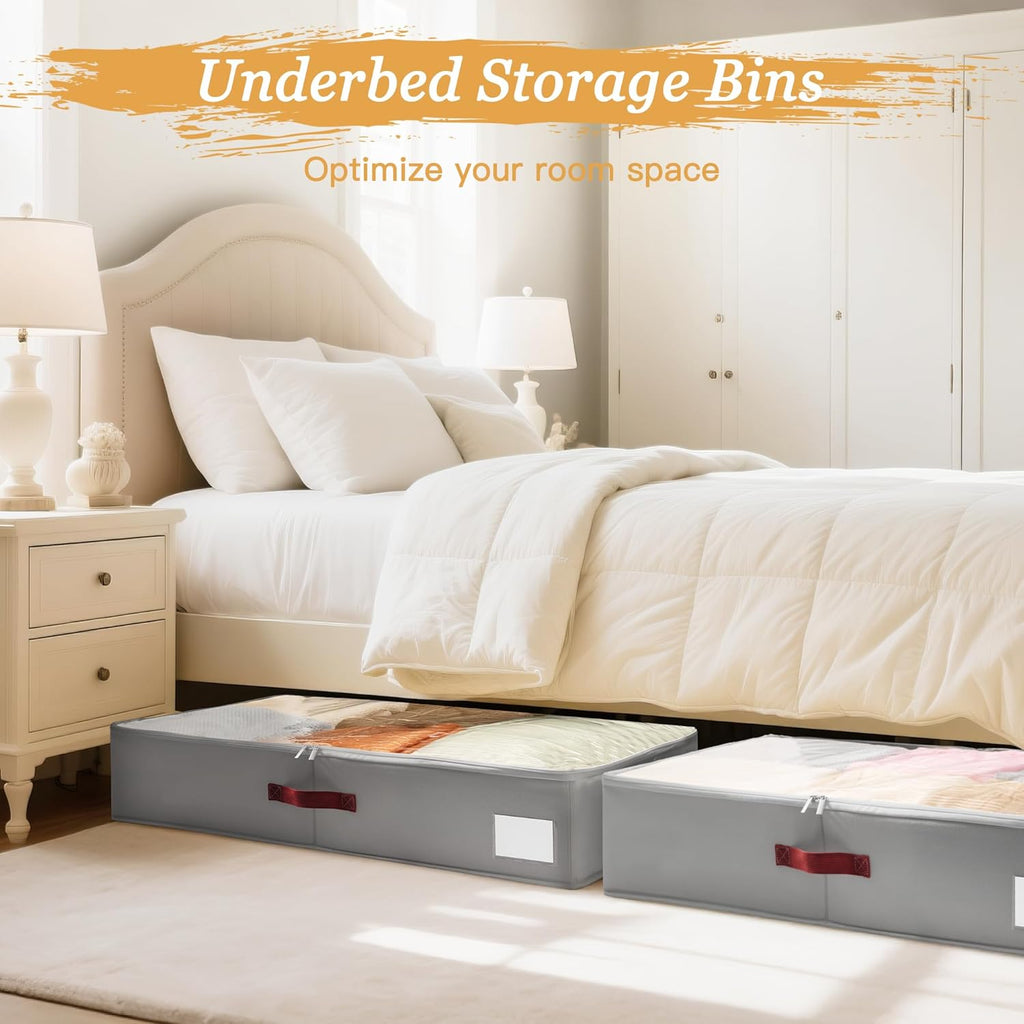 Under Bed Storage Bins with Clear PVC Lids – 2 Pack Large Underbed Organizers with Heavy-Duty Handles, Reinforced